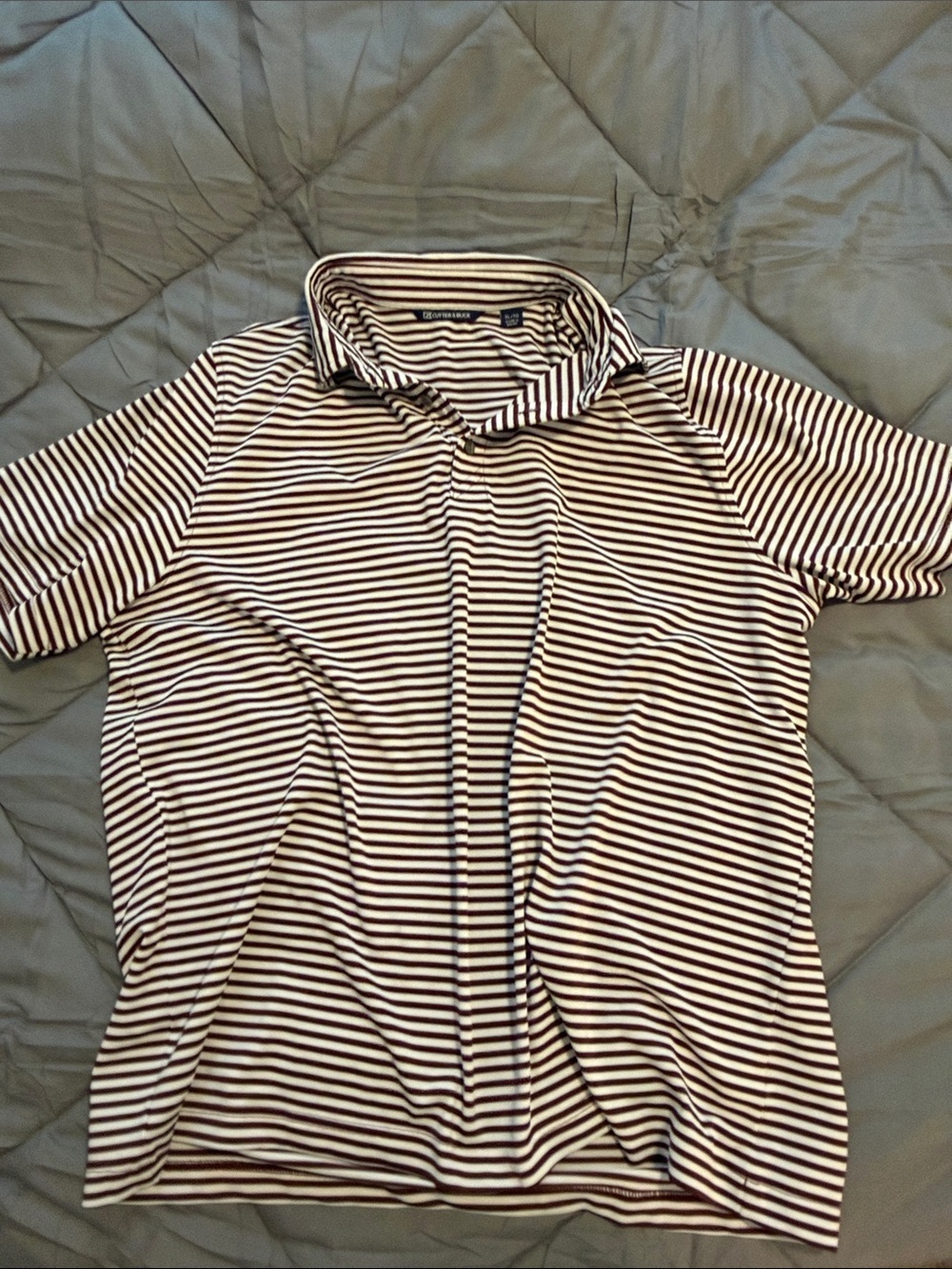 Cutter & Buck White and Dark Brown Striped Polo